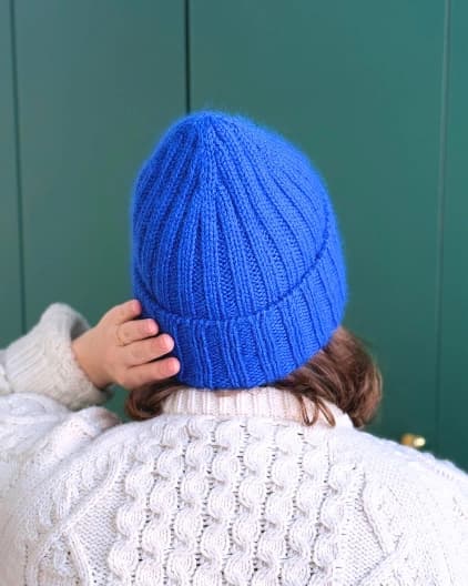 blue double ribbed beanie