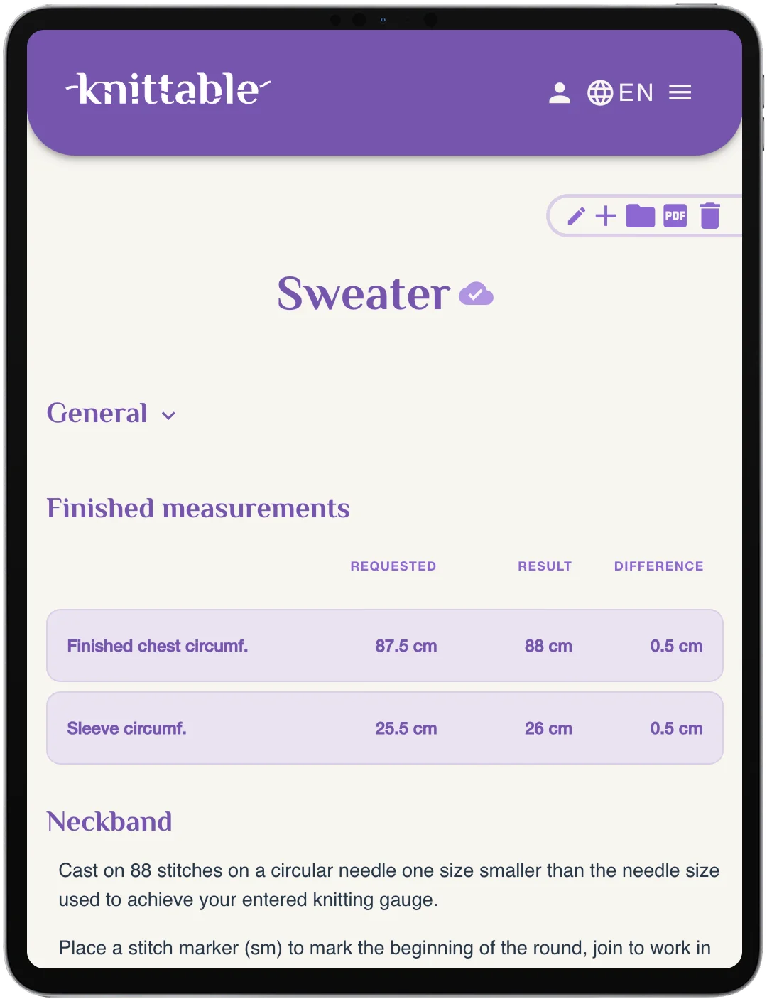 iPad view of Knittable