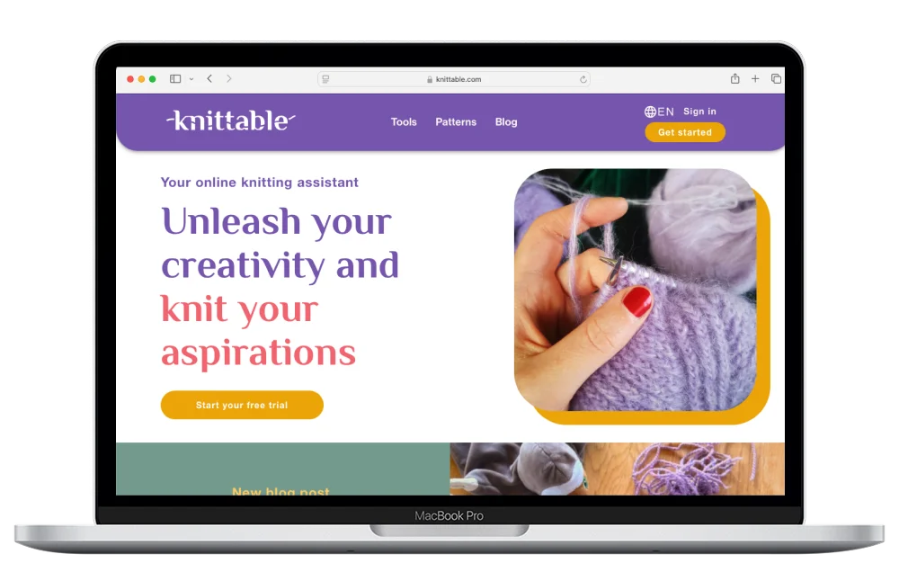 Laptop view of Knittable
