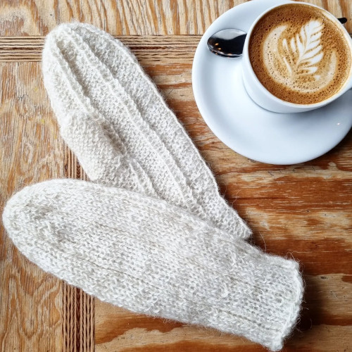 white mittens and a cappuchino
