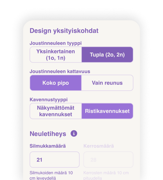 Luo räätälöity piponeuleohje mille tahansa langalle ja neuletiheydelle. Valitse koko tai syötä omat päänmittasi saadaksesi täysin räätälöidyn pipon taitetulla reunalla, joustinneule- tai sileäneulevaihtoehdolla sekä kahdella eri tavalla muotoiltavalla lakikavennuksella.