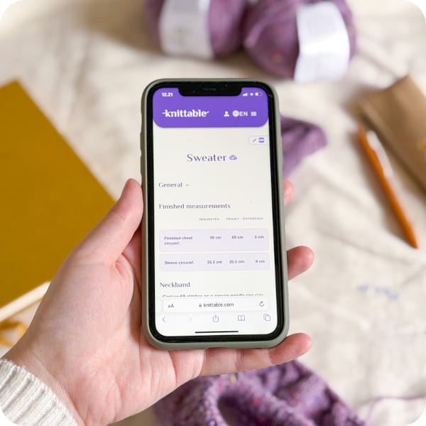 Skjáskot af peysuuppskrift
